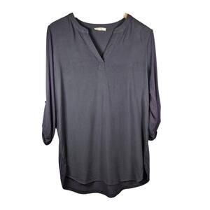 Pleione Womens 3/4 Roll Sleeve Popover Tunic Blouse Gray S Minimalist Corp Core